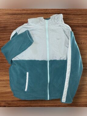 Nike Girls Therma Full-Zip Plush Hoodie Jacket featuring a distinctive teal